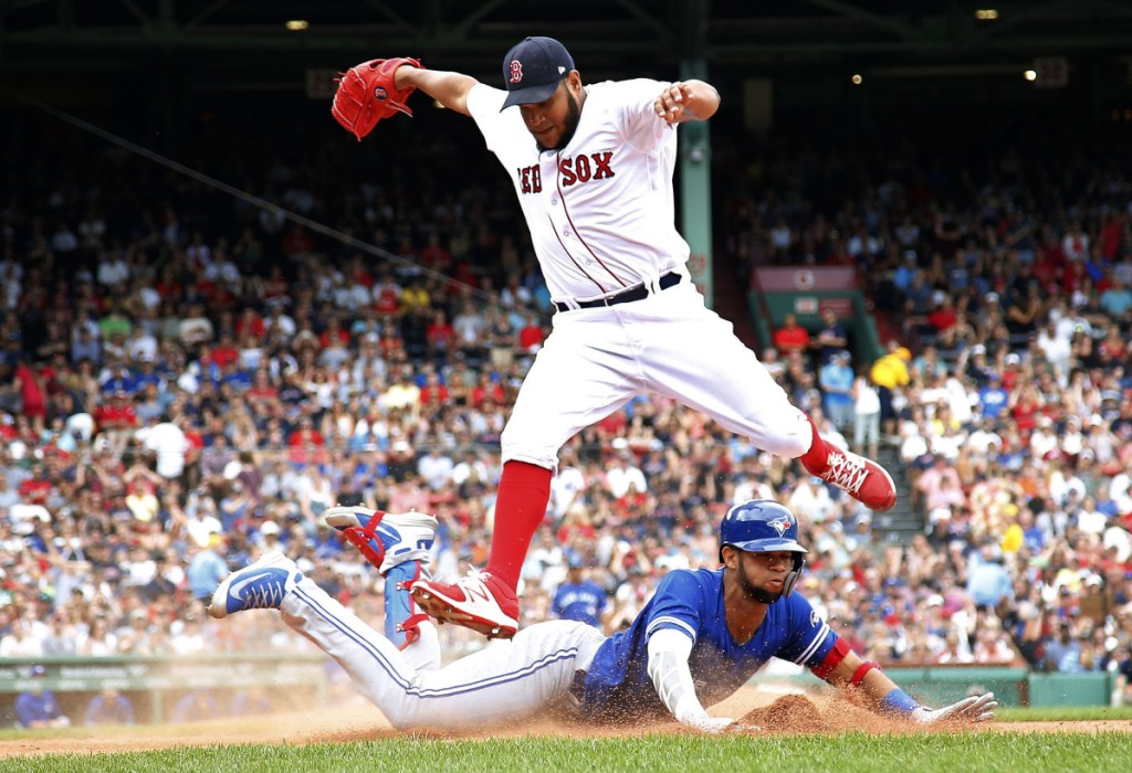 Red Sox pitcher Eduardo Rodriguez avoided Lourdes Gurriel Jr. of the Blue Jays on a play at first base on July 14, but couldn't avoid the right ankle injury the play produced. He's been out ever since. Now he's heading to a rehab start, which just could be Monday in Portland.