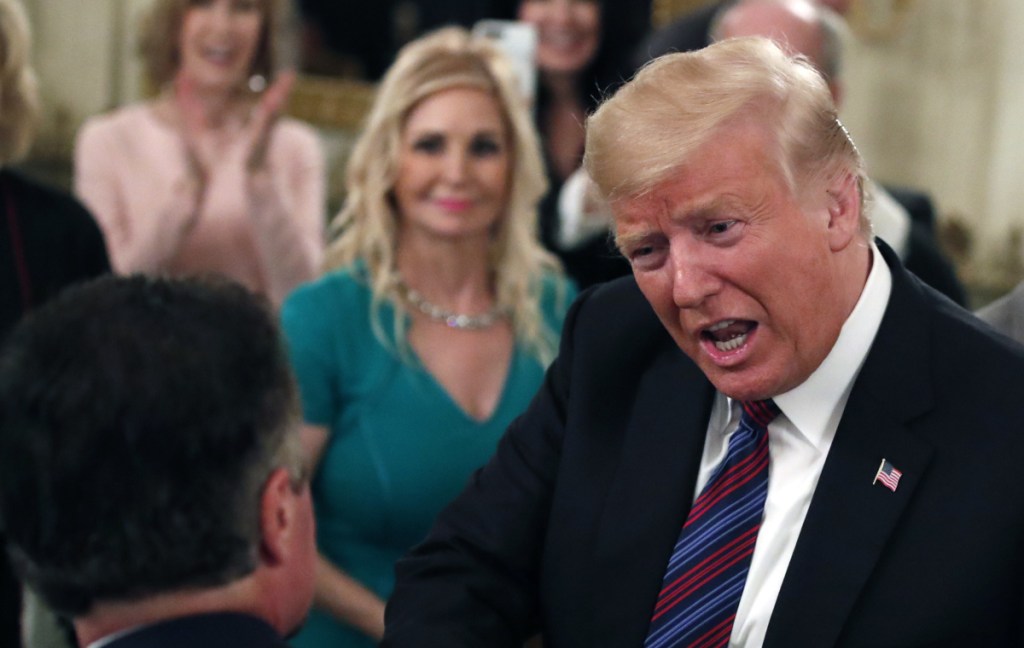 President Trump greets evangelical Christian leaders  Monday for dinner at the White House, where he warned that the midterms might upend his policies.