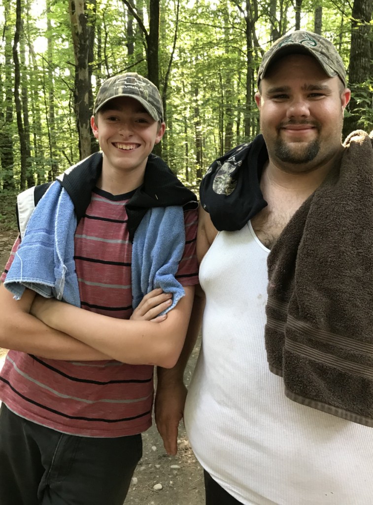 Michael Rogers, 16, and his stepfather Sam Helsel, 36, decided to try out a new swimming hole to beat the heat Sunday. Sunday was their first foray to Tyler Pond in Augusta.