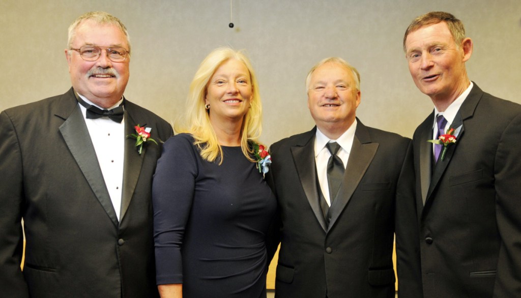 Manchester Wheeler, left, Paula Doughty, Paul Vachon and John Wolfgram were inducted into the Maine Sports Hall of Fame on May 5, 2013 in Augusta.