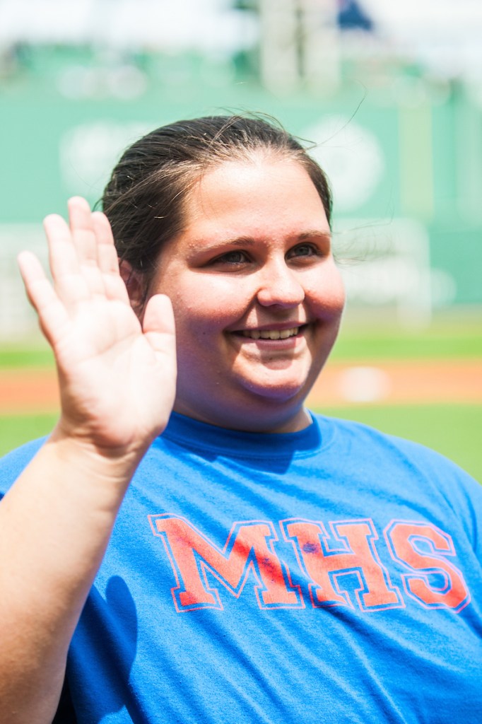 Mackenzie Veuilleux, of Oakland, was recognized as a recipient of the New Hampshire Red Sox Service Scholarship during a pre-game ceremony at Fenway Park before the Red Sox-Minnesota Twins game on July 29.