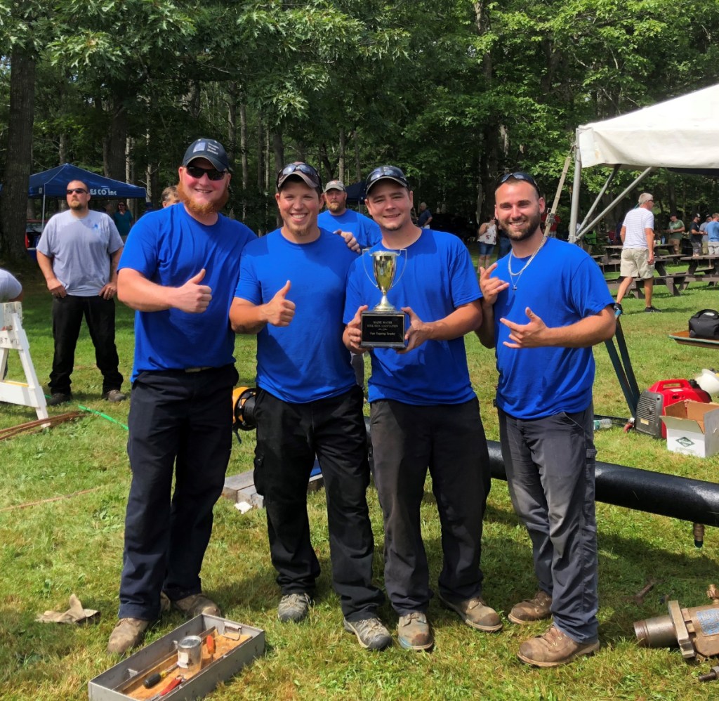 The Kennebec Water District team took first place in the second annual Pipe Tapping Competition held Aug. 9 at Thomas Point Beach in Brunswick. From left are TJ Pooler, Tony Bellavance, Shane George and Ross Desjardins.