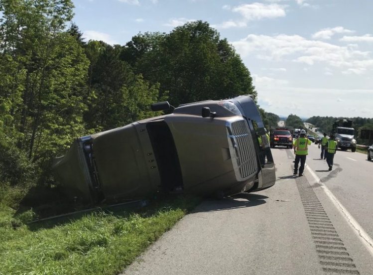 A tractor-trailer hauling potatoes on Tuesday overturned near mile 167 of Interstate 95.