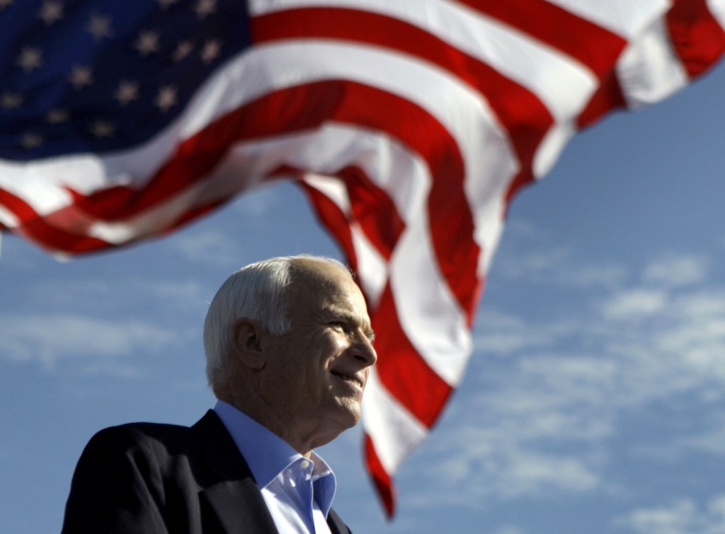 Sen. John McCain, R-Ariz., speaks at a rally Nov. 3, 2008, outside Raymond James Stadium in Tampa, Fla. 