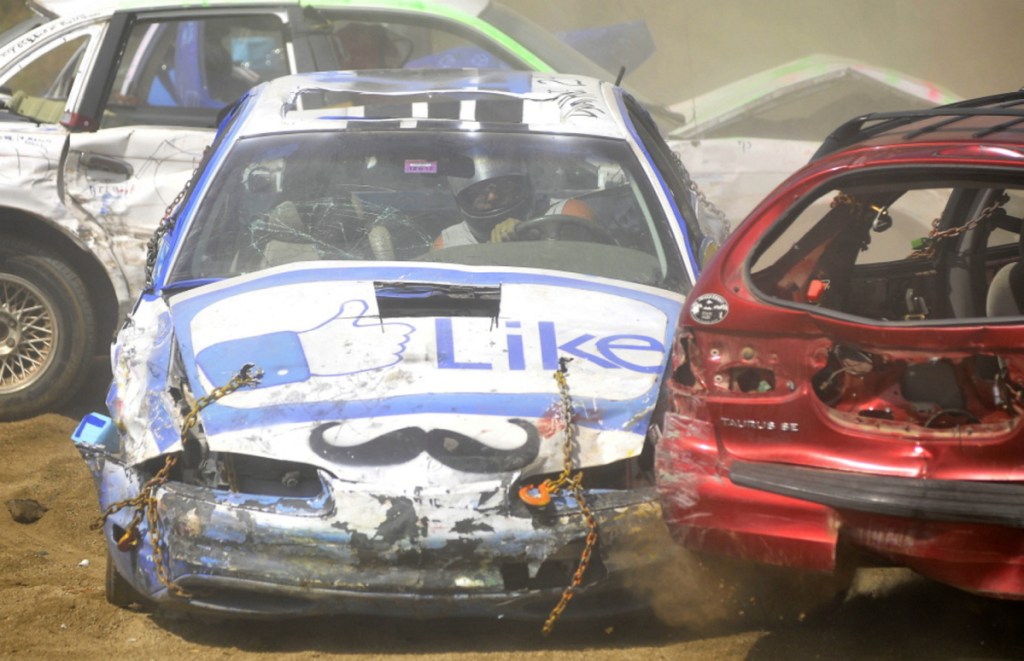 Drivers compete in a demolition derby Aug. 30, 2014, at the Harmony Free Fair in Harmony. The fair, sponsored by the Patriarchs Club to benefit the community, opens Friday and runs through Monday. Admission and parking are free.