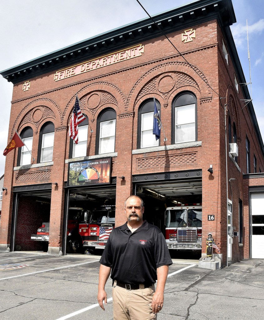 Skowhegan Fire Chief Shawn Howard stands on Tuesday in front of the town's current century-old fire station. Town officials are contemplating the construction of a public safety building that would house the Fire and Police departments.