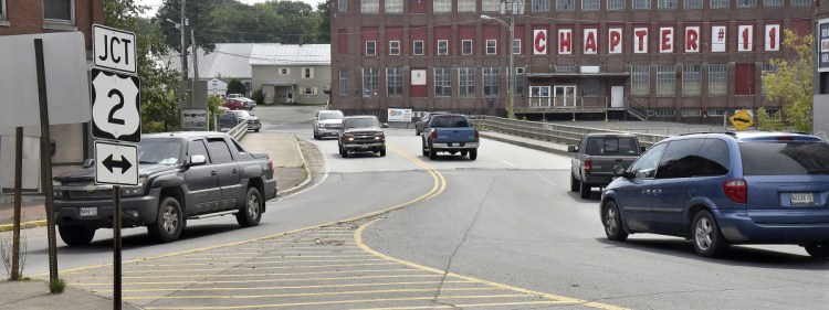 Traffic moves in both directions Tuesday on the Margaret Chase Smith Bridge at the Water Street and Madison Avenue intersection in Skowhegan.