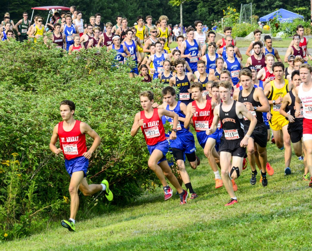 Lisandro Berry-Gaviria takes an early lead during the annual Laliberte Invitational on Aug. 24 at Cony High School in Augusta.