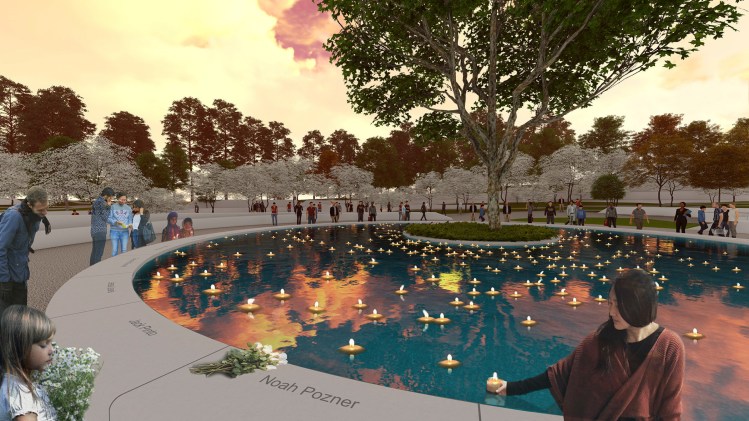This image provided by the Sandy Hook Permanent Memorial Commission on Wednesday shows the design for a permanent memorial to honor the 26 people killed in the 2012 shooting at the Sandy Hook Elementary School in Newtown, Conn. 