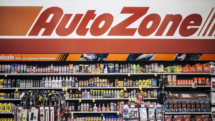 AutoZone signage hangs above automotive products and accessories for sale at a store in Memphis, Tennessee on May.