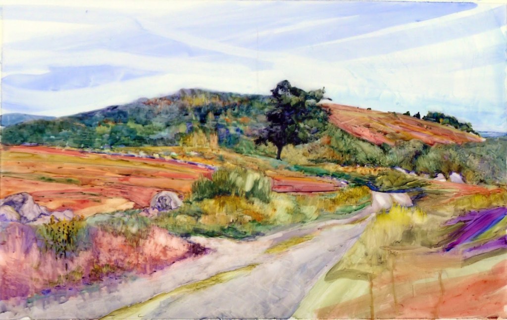 Carol Douglas, "Clary Hill," watercolor on Yupo, 35-inch by 23-inch