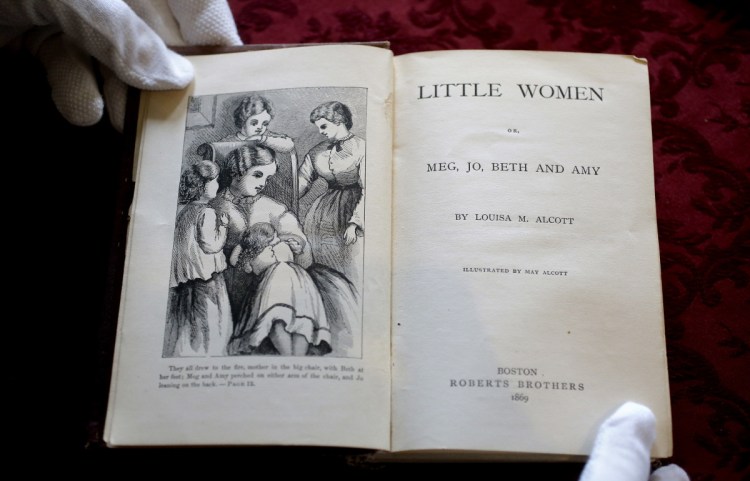 An illustration and title page to the book "Little Women" by Louisa May Alcott appear in an 1869 edition of the book at Orchard House in Concord, Mass. A movie based on the novel will be filmed this fall.