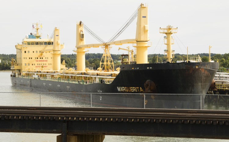 The MV Marguerita docks at the Sprague Terminal in South Portland on Sept. 9.