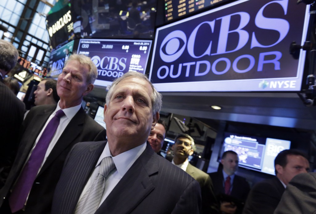 CBS President and CEO Leslie Moonves, center, was paid nearly $140 million over the past two years. Whether he sees any severance money hinges on the outcome of an investigation being led by outside lawyers hired by CBS. He has denied wrongdoing.