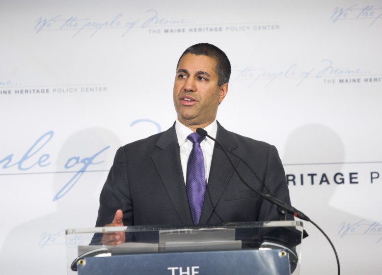 Federal Communications Commission Chairman Ajit Pai speaks at a fundraiser hosted by the Maine Heritage Policy Center on Friday in Portland.