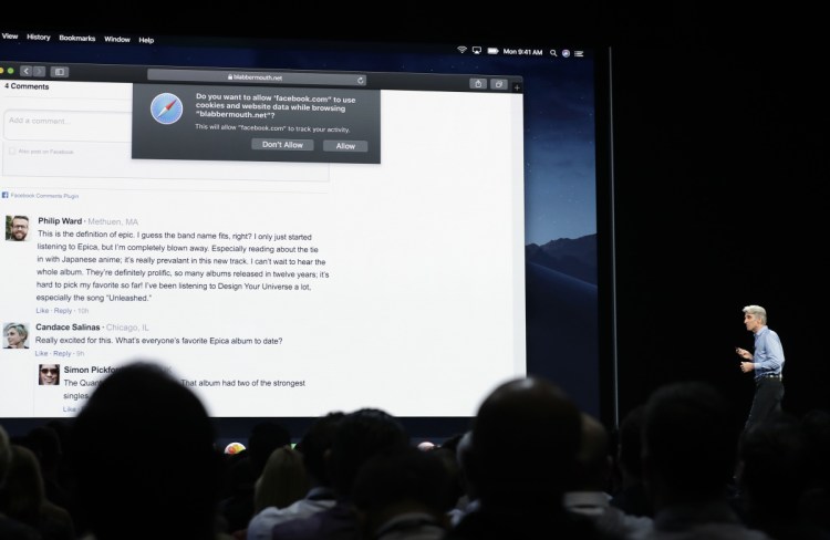 Craig Federighi, Apple's senior vice president of software engineering, addresses an audience in June at the Apple Worldwide Developers Conference in San Jose, Calif. Safari is rolling out new data privacy protections.