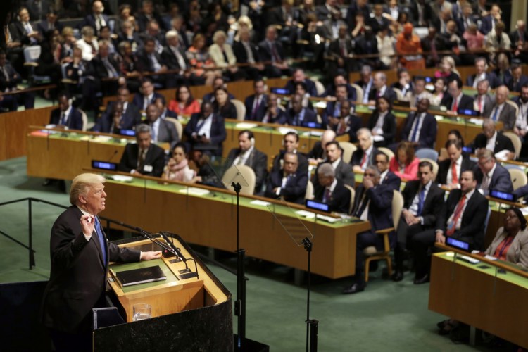 President Trump speaks at the United Nations in New York last Sept. 19. He returns this week to again address the General Assembly, chair the Security Council for the first time and meet with world leaders.