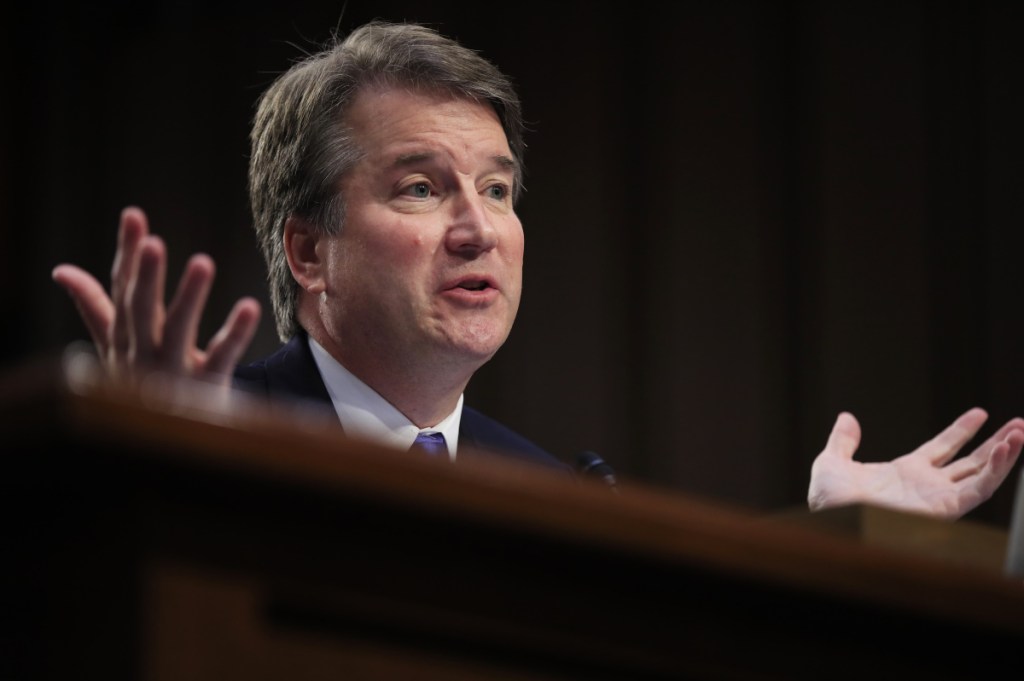 Supreme Court nominee Brett Kavanaugh testifies before the Senate Judiciary Committee this month. In a defiant letter to leaders of the committee, Kavanaugh said he would "not be intimidated into withdrawing from this process."