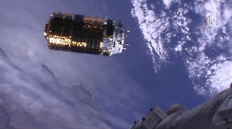 In this image from video made available by NASA, the Japan Aerospace Exploration Agency's Kounotori H-II Transfer Vehicle approaches the International Space Station on Thursday.