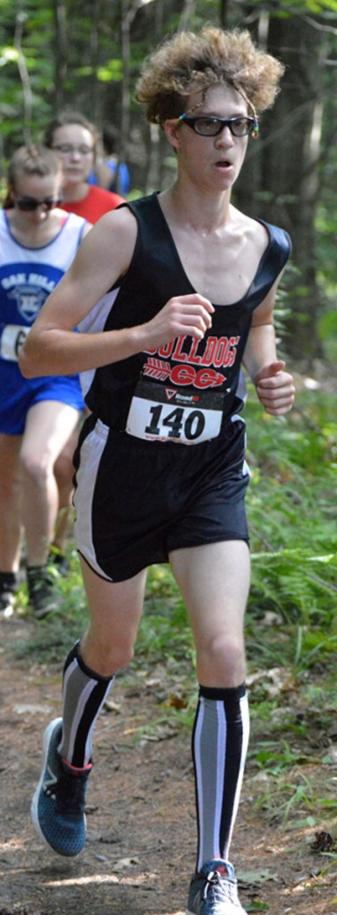 Hall-Dale's Owen Bean runs during a meet at the University of Maine in Augusta.