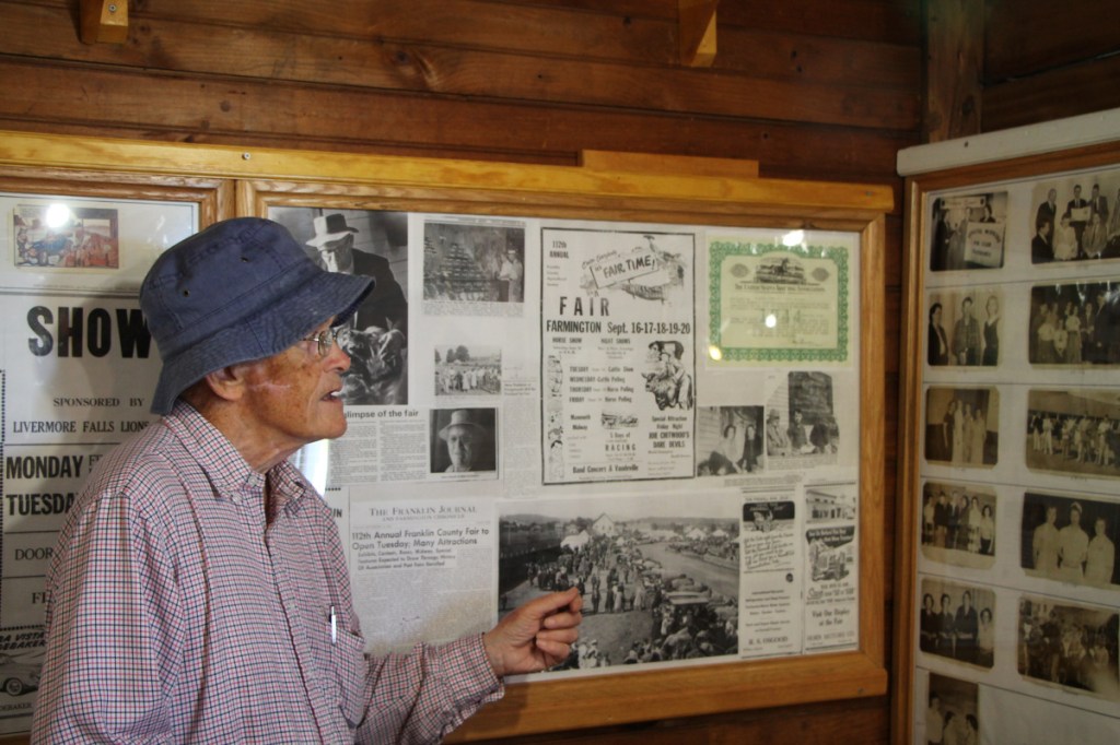 Local historian and fair volunteer Don DeRoche discusses a historical display that will be open for viewing during the 178th annual Farmington Fair.