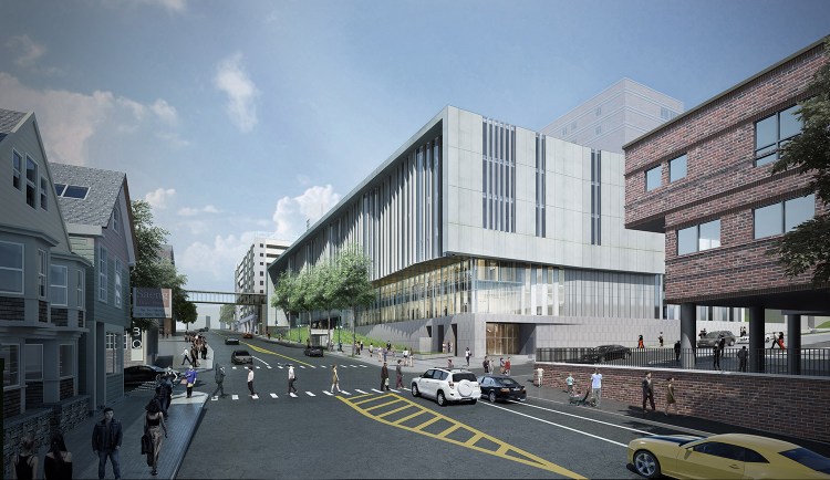 This rendering shows the six-story building that Maine Medical Center plans to build on Congress Street as part of its expansion plan.