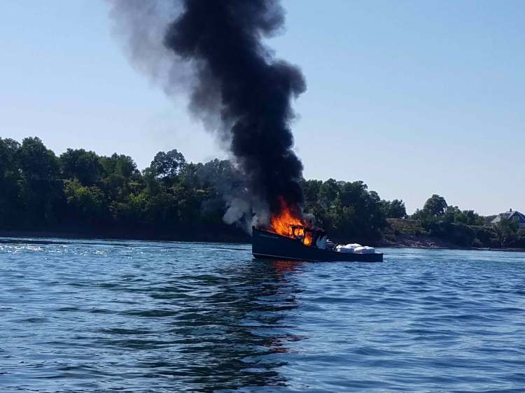 This lobster boat caught fire on Passamaquoddy Bay.