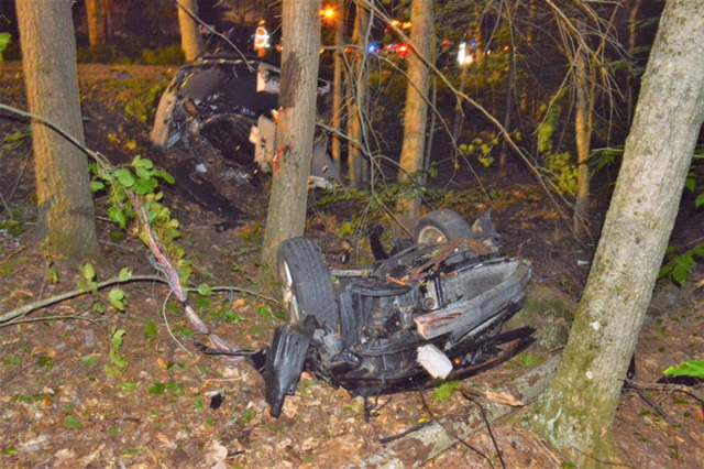 A car driven by Warren Kimball left Campbell Shore Road in Gray and crashed into some trees Friday night.