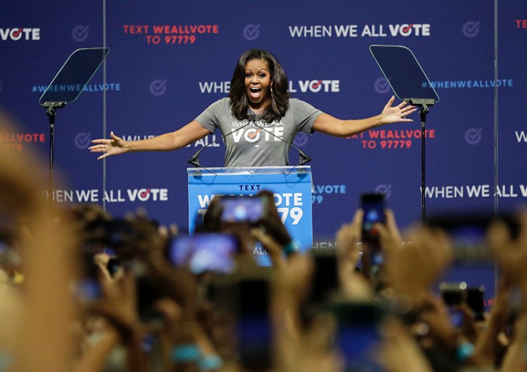 Former first lady Michelle Obama speaks at a rally to encourage voter registration on Friday in Florida. 