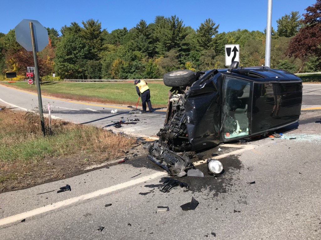 A black Jeep driven by Richard Ware, of Clinton, ended up on its side Friday after Ware failed to yield while turning left off U.S. Route 201 to enter an Interstate 95 on-ramp, police say.
