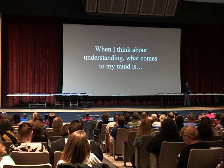 The new superintendent of School Administrative District 49 introduced a group of roughly 200 SAD 49 teachers and teaching assistants Thursday morning to a teaching framework that focuses on bolstering students' understanding of what they are learning and why they are learning it, rather than working toward meeting a testing or curriculum requirement.