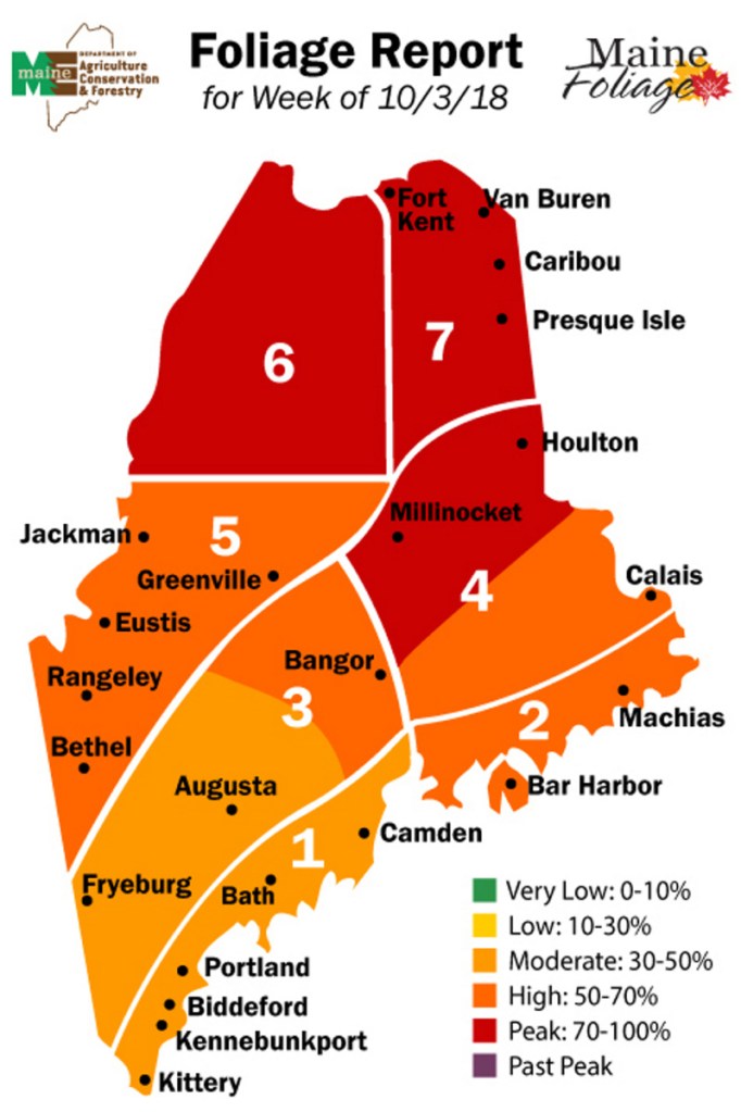 Central and southern Maine are approaching prime time to see fall foliage, said Gail Ross, of the Maine Department of Agriculture, Conservation and Forestry. She expects this year will be a typical year for dazzling colors.