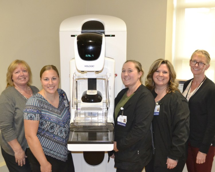 Radiology technologists who recently completed training on the new mammography system at the Martha B. Webber Breast Care Center include, from left, Sue Dalrymple, Ashley Quirion, Stephanie MacDonald, Cindy True and Peggy Schmidt.