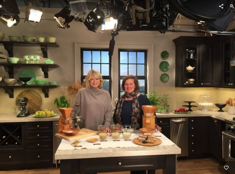 Amber Lambke, of Skowhegan, poses on the set in New York with Martha Stewart during the recent taping of a television show to be broadcast this fall.