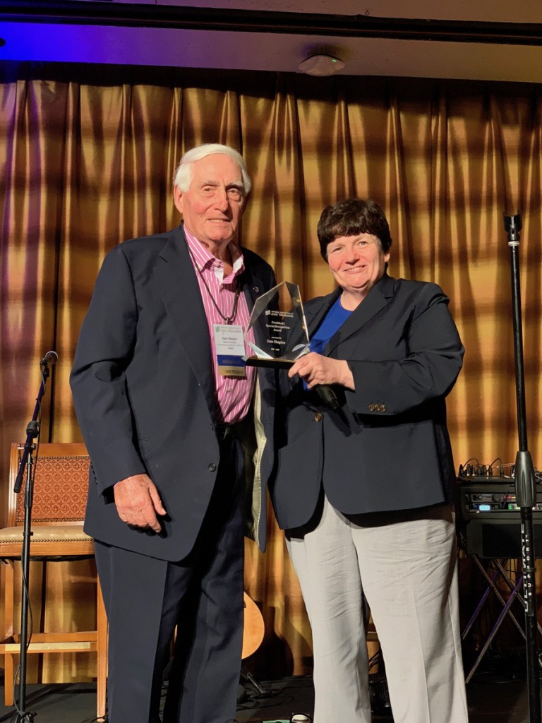 Sam Shapiro receives the President's Special Recognition Award from Beth Pearce, Vermont state treasurer and president of the National Association of State Treasurers, at the organization's annual conference in Scottsdale, Arizona, earlier this month. Shapiro served as Maine state treasurer from 1980 through 1997 and has attended the association's meetings for 37 years.