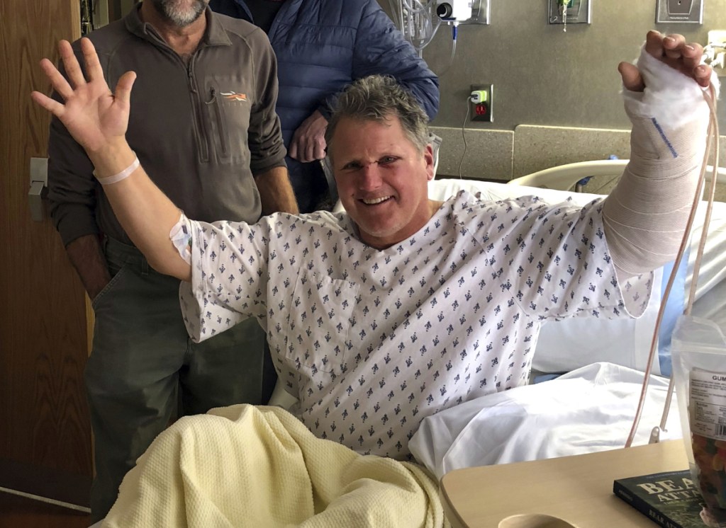 Bob Legasa recovers in Bozeman, Montana, on Sunday after a bear attack the day before.