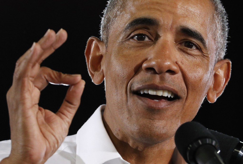 Former President Barack Obama speaks at a rally in support of Senate candidate Jacky Rosen and other Nevada Democrats on Monday in Las Vegas.