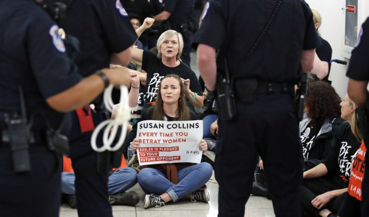 The court nomination debate led to conventional protests outside Sen. Susan Collins' office, but the threat to bankroll a 2020 opponent was a new twist on pressure tactics.