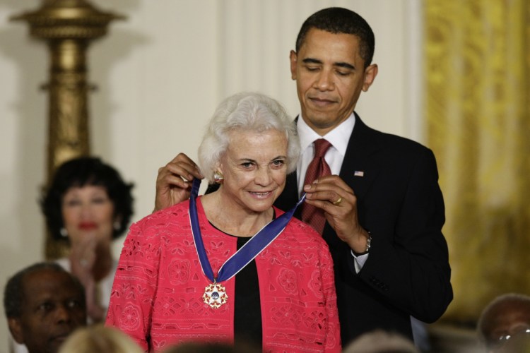 President Obama presents the 2009 Presidential Medal of Freedom to Sandra Day O'Connor.  O'Connor, the first woman on the Supreme Court, announced Tuesday she has the beginning stages of dementia, "probably Alzheimer's disease."