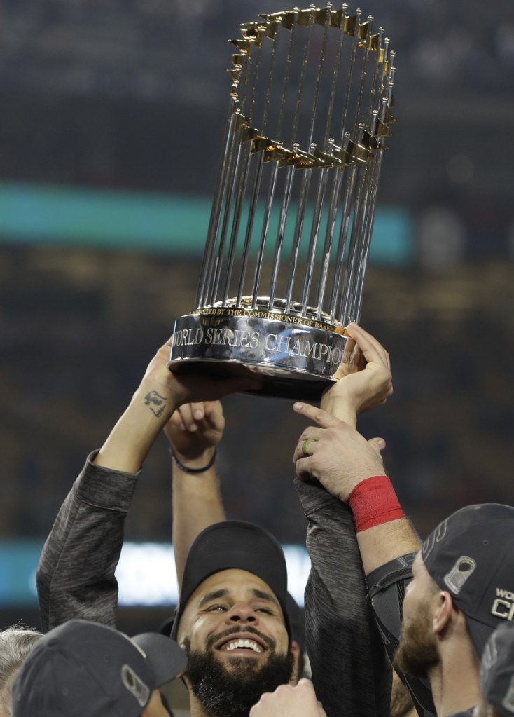 Finally for David Price, the biggest reason of all to smile. After all those postseason problems, and all those questions about them, he showed what he could do. And when it was over, the biggest thrill of all … raising the title trophy.