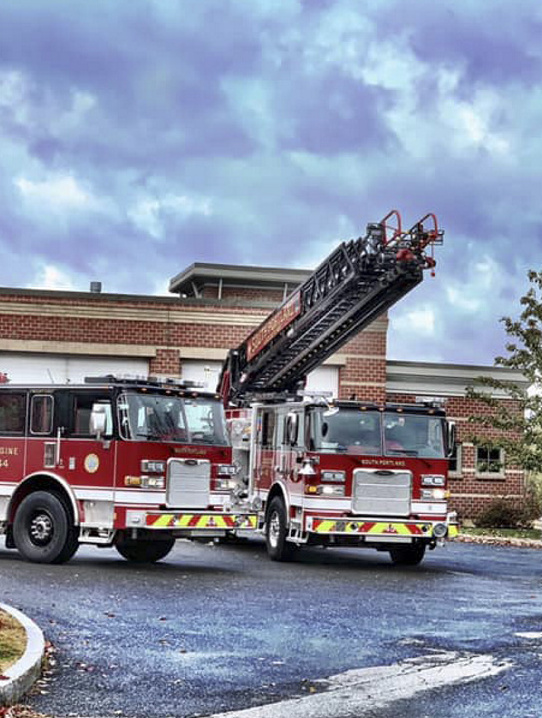 The South Portland Fire Department's new ladder truck, right, was damaged during a training exercise on Oct. 30, 2018.