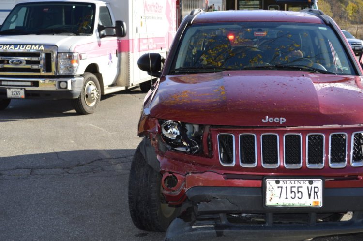 Two women complained of pain Thursday morning and were taken to Franklin Memorial Hospital in Farmington after a 2016 Jeep Compass (seen in photo) driven by Lorie Nickerson, 41, who has an East Dixfield post office box address, collided with a 2008 Honda Accord driven by Caley Miranda, 23, of Farmington at the entrance to Mt. Blue Plaza on Wilton Road in Farmington. 