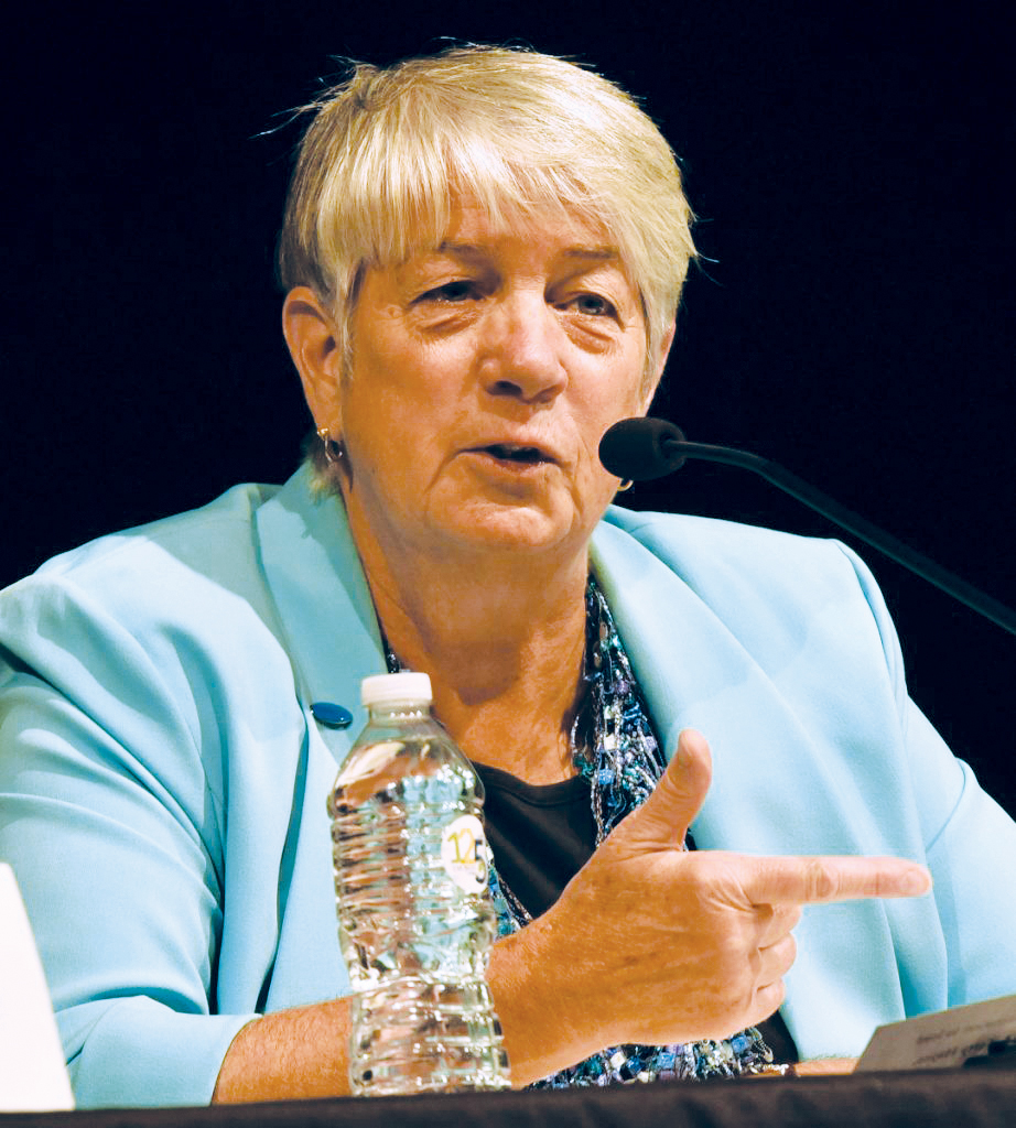 Independent Terry Hayes gave her views on topics during a Maine gubernatorial debate at Thomas College in Waterville on Thursday.