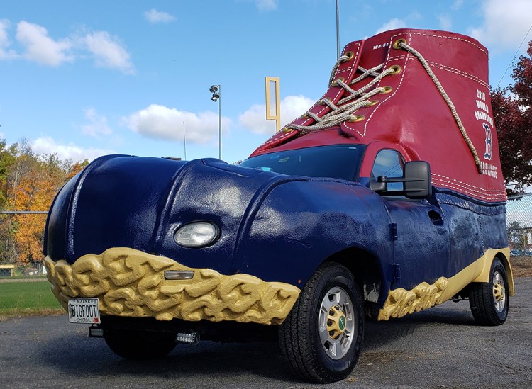 The L.L. Bean bootmobile that took part in the parade in Boston is styled to look like the boots the company donated to the team in honor of its World Series win.
