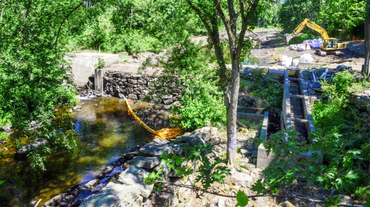 This July 19 photo shows the dam on Sheepscot River in the Coopers Mills section of Whitefield. Workers were starting to dismantle the dam then.