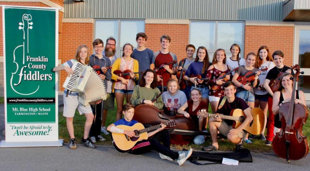 The 2018 Franklin County Fiddlers, seated and kneeling front from left are Auley Romanyshyn, Maeve Hickey, Maisie Gordon, Rachel Spear, Clay McCarthy and Mackenzie Seaward. Standing from left are Sam Judkins, Tomas Cundick, Director Steve Muise, Kahryn Cullenberg, Aubrey Hoes, Colby Sennick, Gretchen Huish, Chelsea Seabold, Alex McAuley, Emma Charles, Brynne Robbins, Shaylynn Koban and Hope Chernesky. Zach Gunther not pictured.