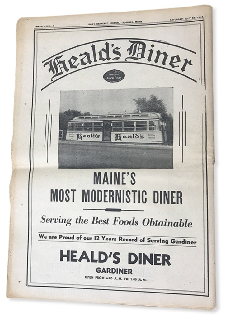 A newspaper ad highlights Heald's Diner, the first name of the restaurant now known as A1 Diner. Ed Heald ordered the diner from the Worcester Lunch Car Company in Massachusetts in 1946, and it opened in Gardiner as Heald's Diner.