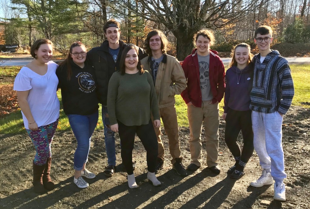 The Arts Academy Sidekicks, from left, Jocelyn Begin, Tabi Lint, Chase Stewart, April Hughes (HCCA) Aaron Walsh, JonMarcus Willey, Kaia Trask and Ethan Quigley worked with Healthy Communities of the Capitol Area on substance abuse prevention projects.