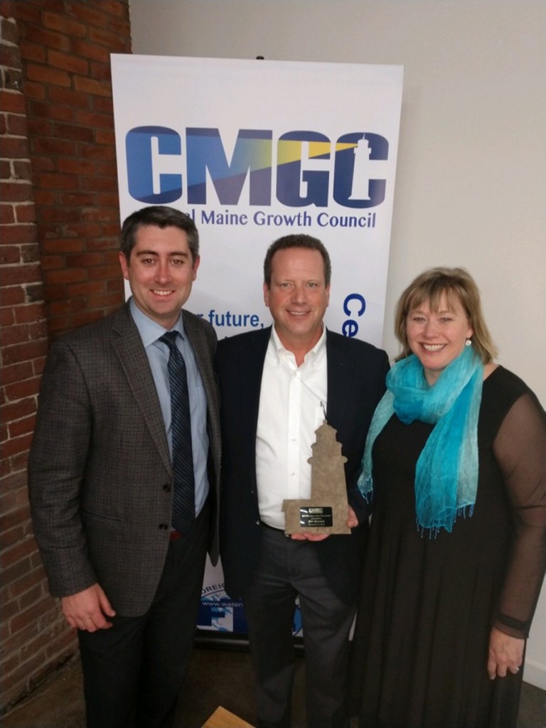 From left are Garvan D. Donegan, director of Planning & Economic Development, Central Maine Growth Council; Awardee 2018 Developer of the Year Bill Mitchell; and Kimberly N. Lindlof, president & CEO, Mid-Maine Chamber of Commerce & executive director, Central Maine Growth Council.