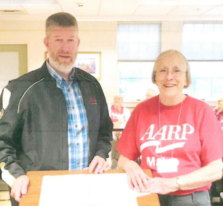 Greater Augusta AARP Chapter 511 recently donated $1,500 to Bread of Life Ministries during the chapter's ongoing renovation drive. The chapter raised the money by holding a yard sale, plant auction and various other endeavors during the 2017-18 year. From left are John Richardson, executive director of Bread of Life Ministries and Priscilla Costello, vice president of the chapter.